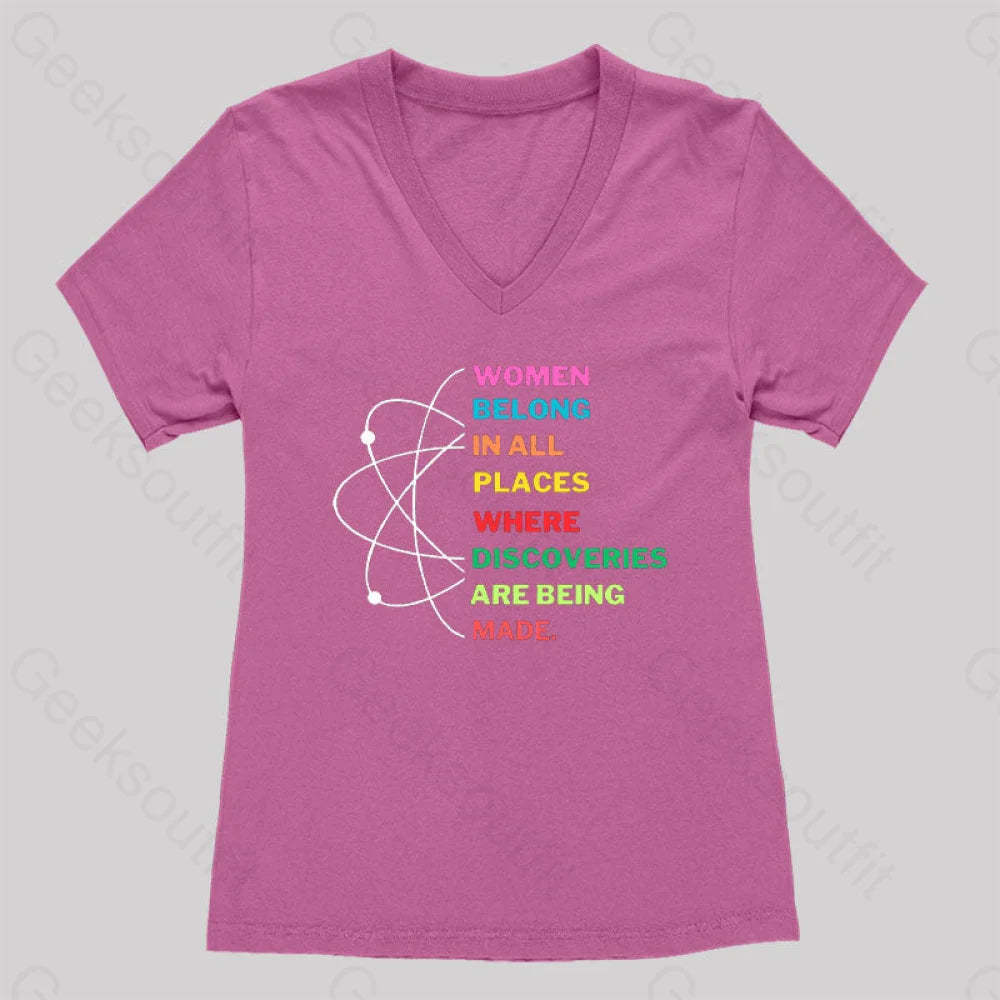 Women Belong In Science Women’s V-Neck T-Shirt Rose Red / S