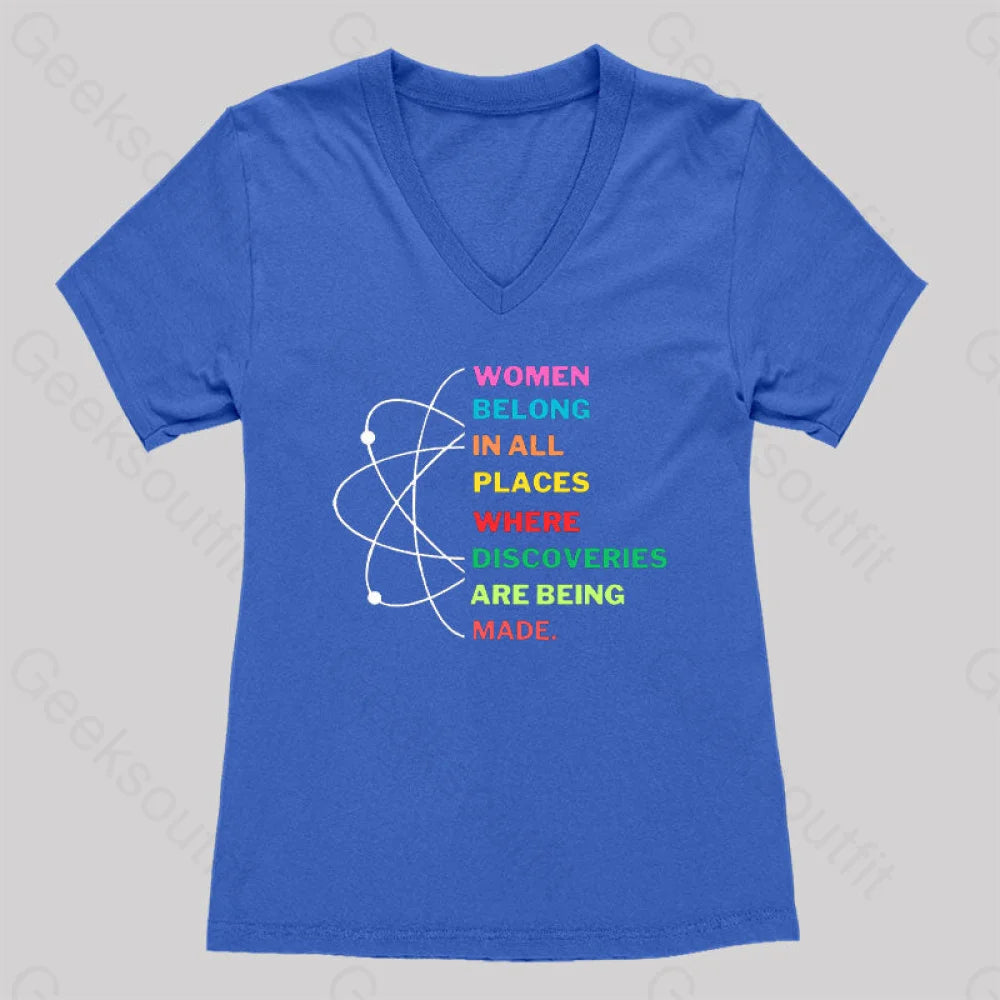 Women Belong In Science Women’s V-Neck T-Shirt Royal Blue / S
