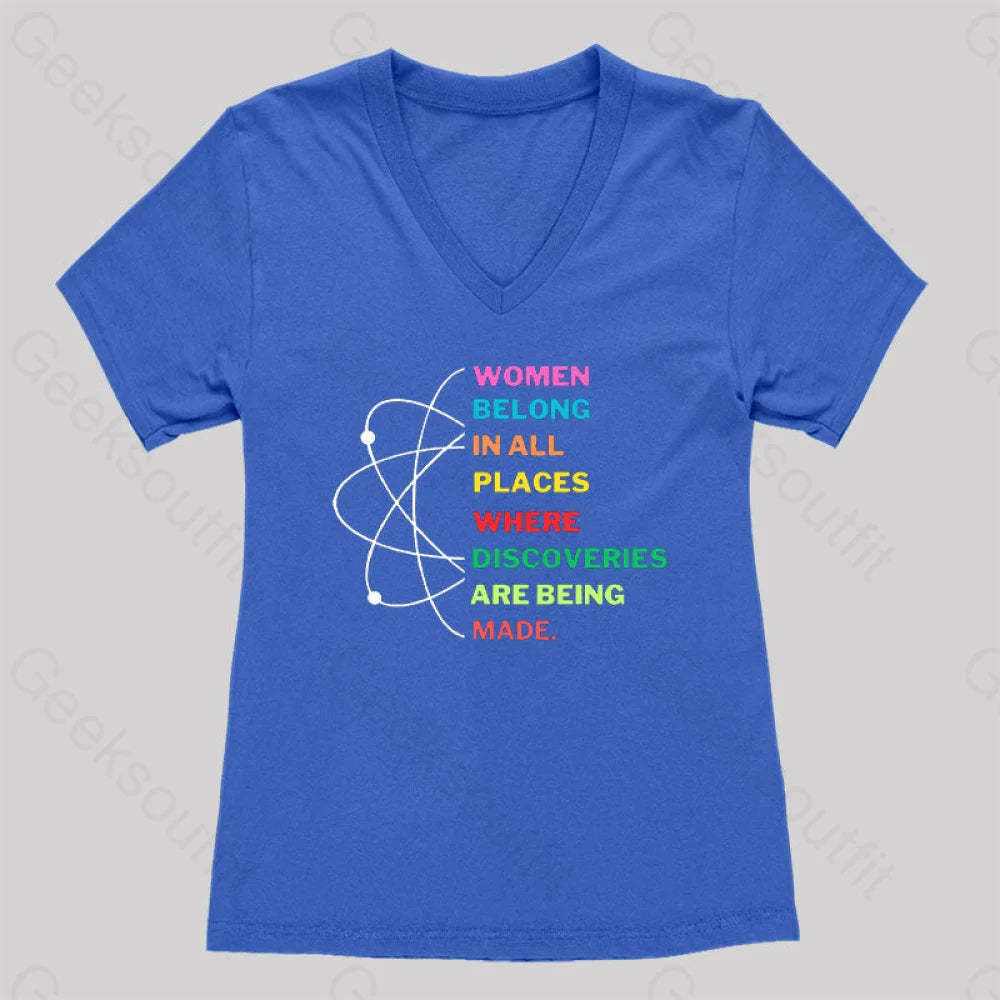 Women Belong In Science Women’s V-Neck T-Shirt Royal Blue / S