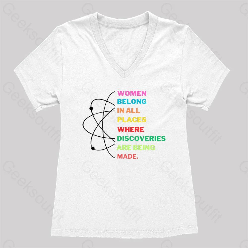 Women Belong In Science Women’s V-Neck T-Shirt White / S