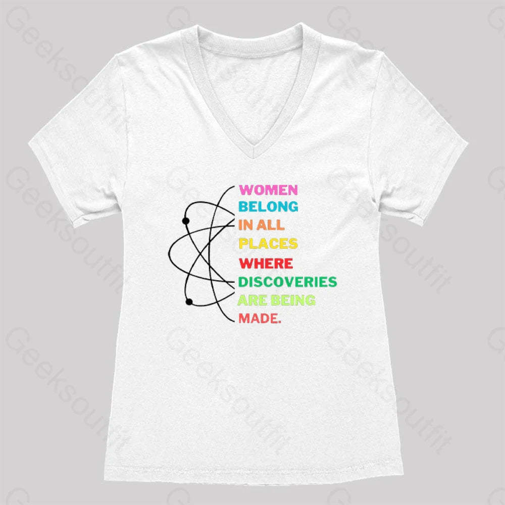 Women Belong In Science Women’s V-Neck T-Shirt White / S