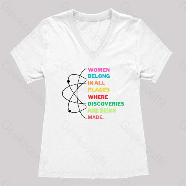 Women Belong In Science Women’s V-Neck T-Shirt White / S