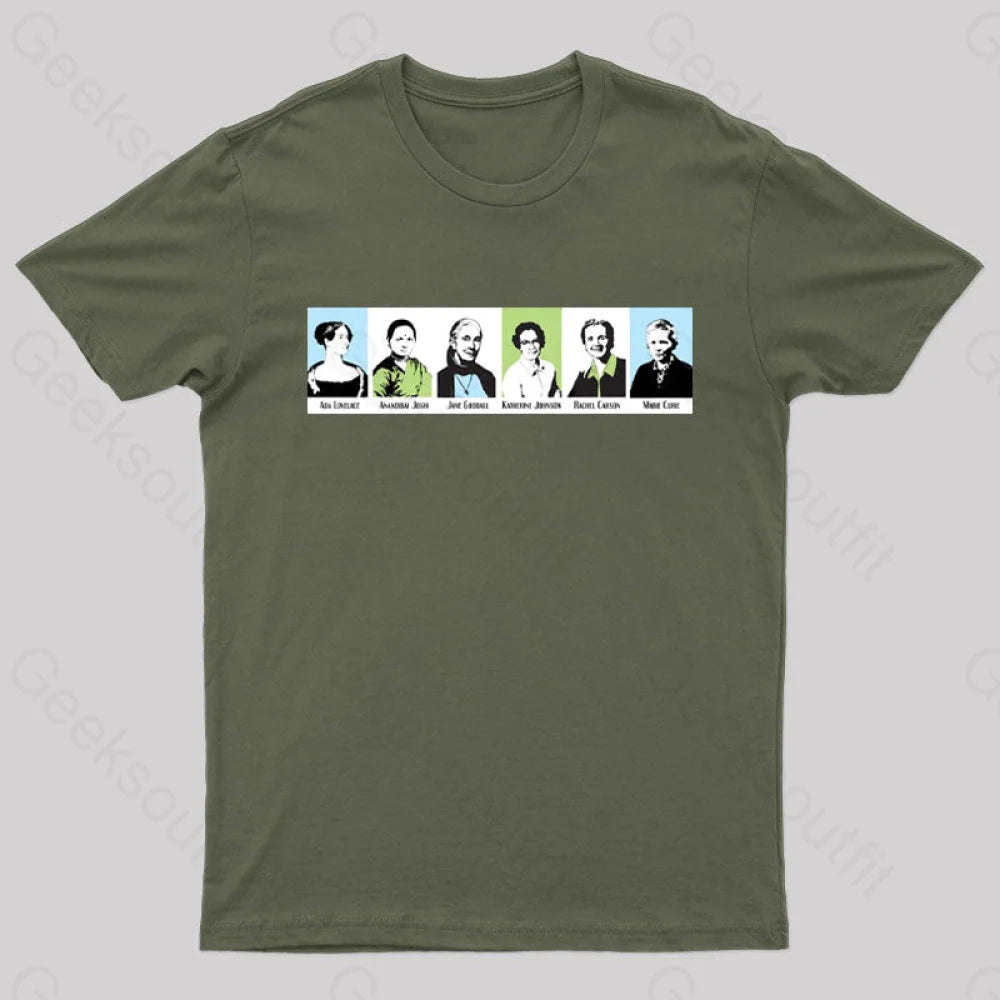 Women In Math And Science Nerd T-Shirt Army Green / S