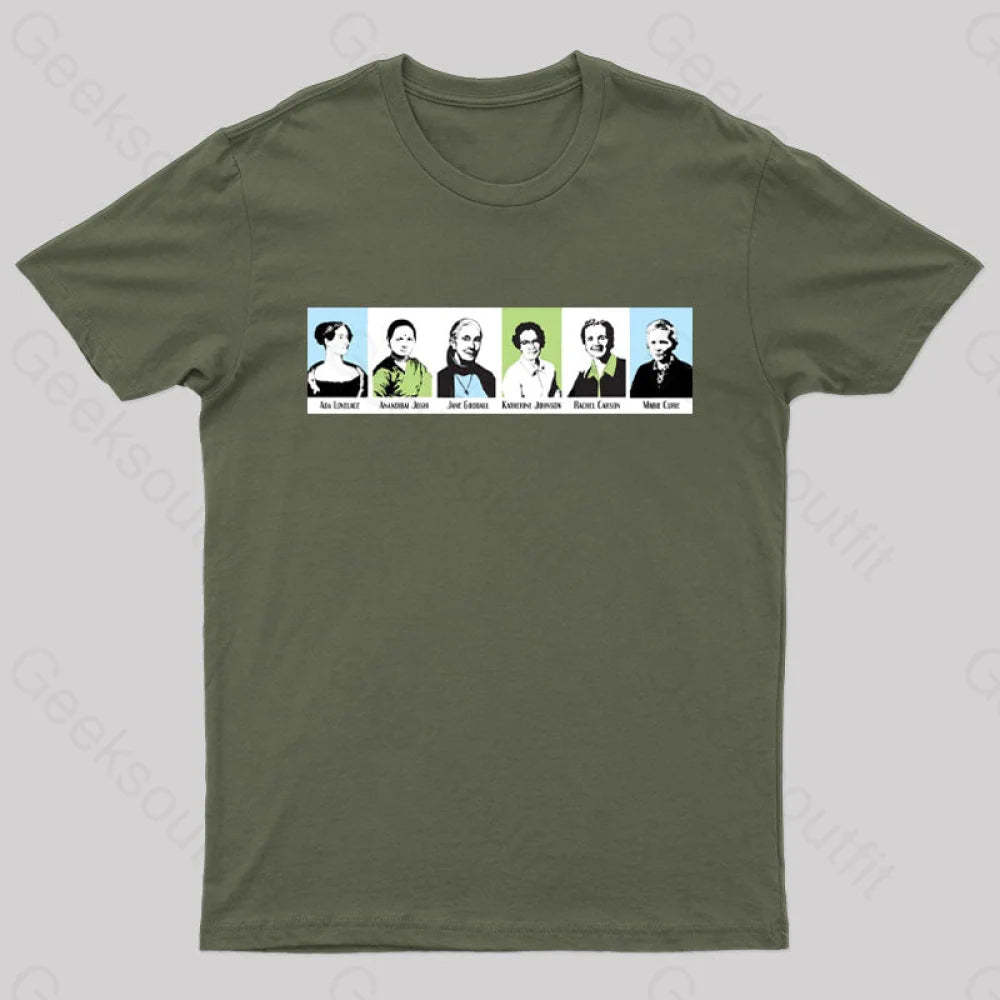 Women In Math And Science Nerd T-Shirt Army Green / S
