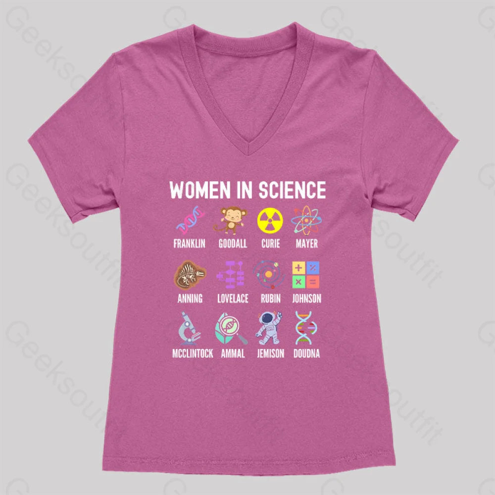 Women In Science Steminist Women’s V-Neck T-Shirt Rose Red / S