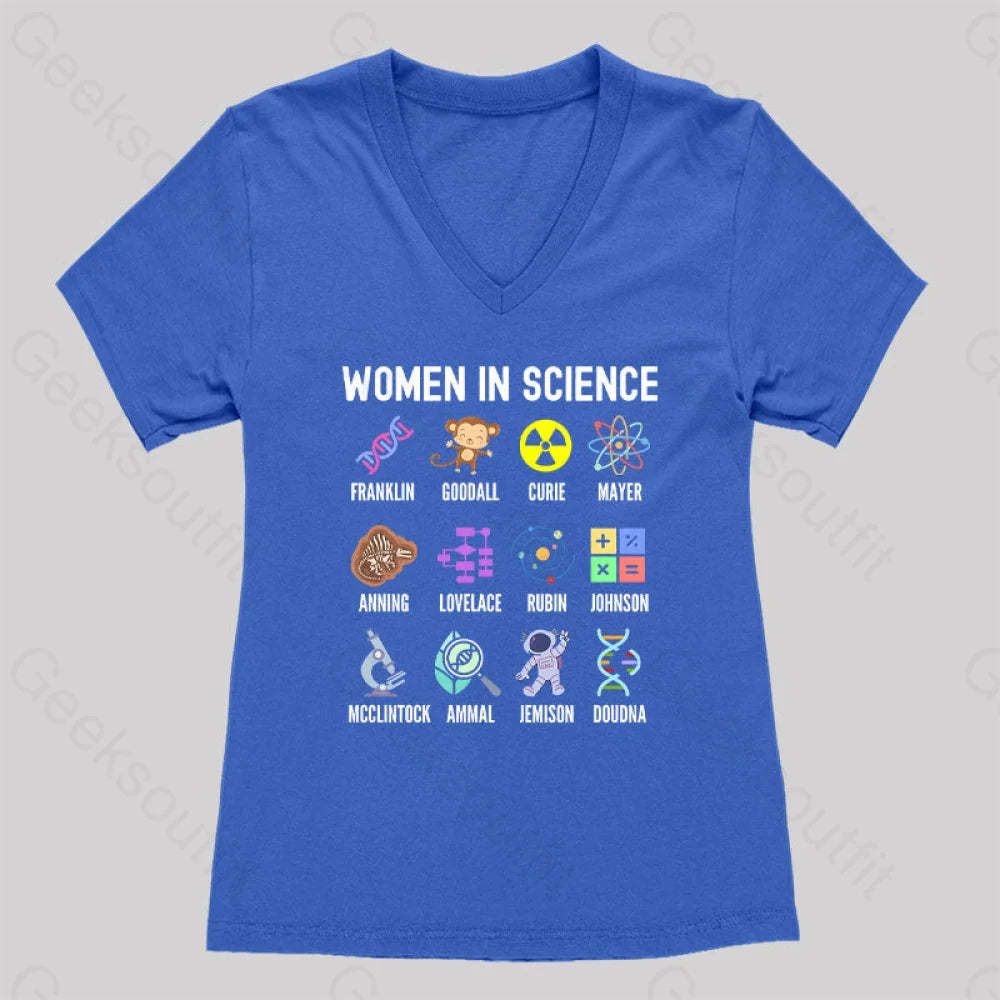 Women In Science Steminist Women’s V-Neck T-Shirt Royal Blue / S