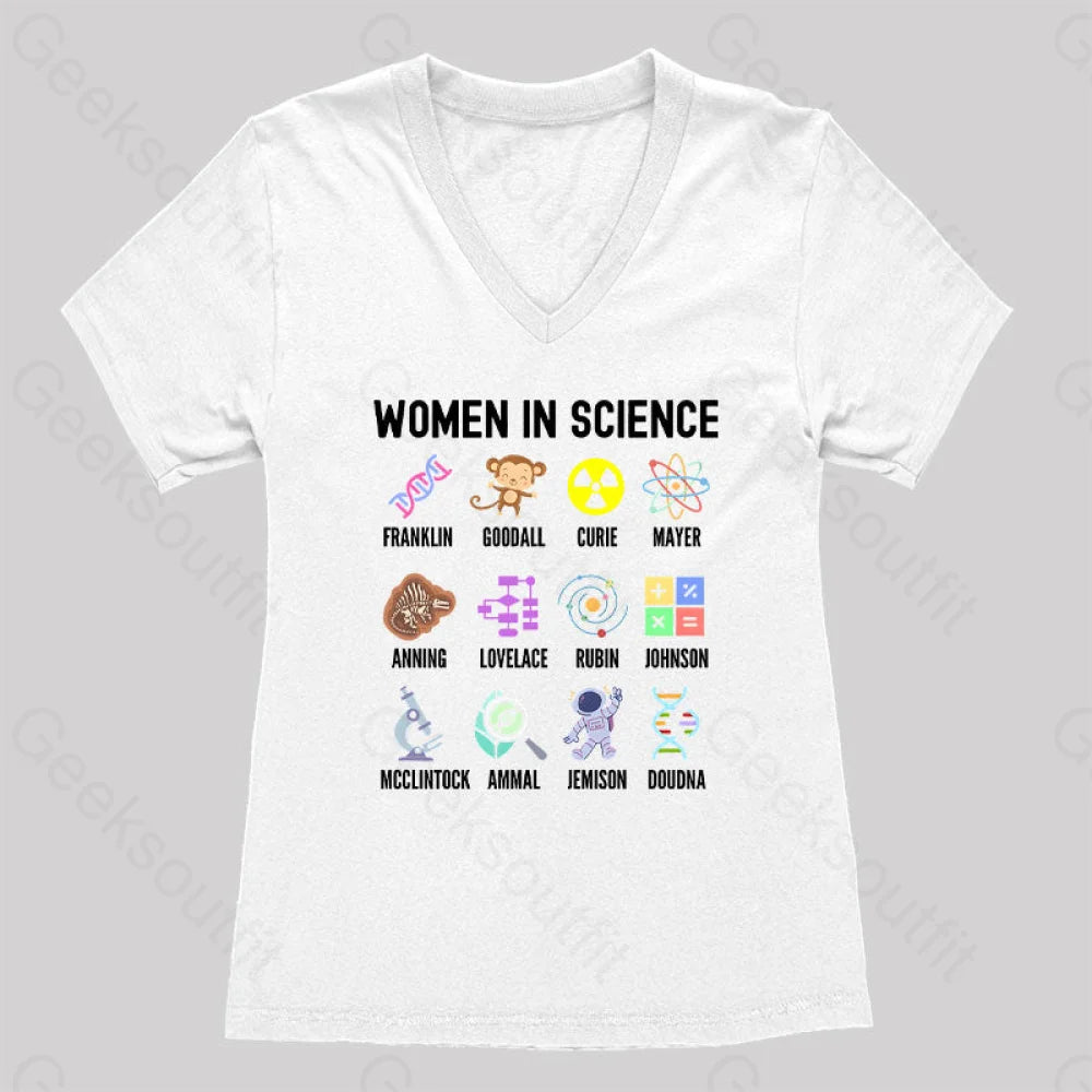Women In Science Steminist Women’s V-Neck T-Shirt White / S