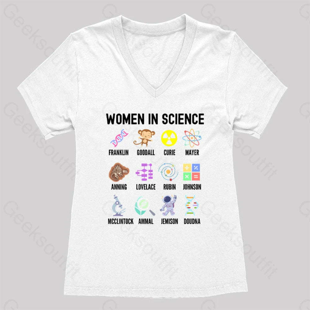 Women In Science Steminist Women’s V-Neck T-Shirt White / S
