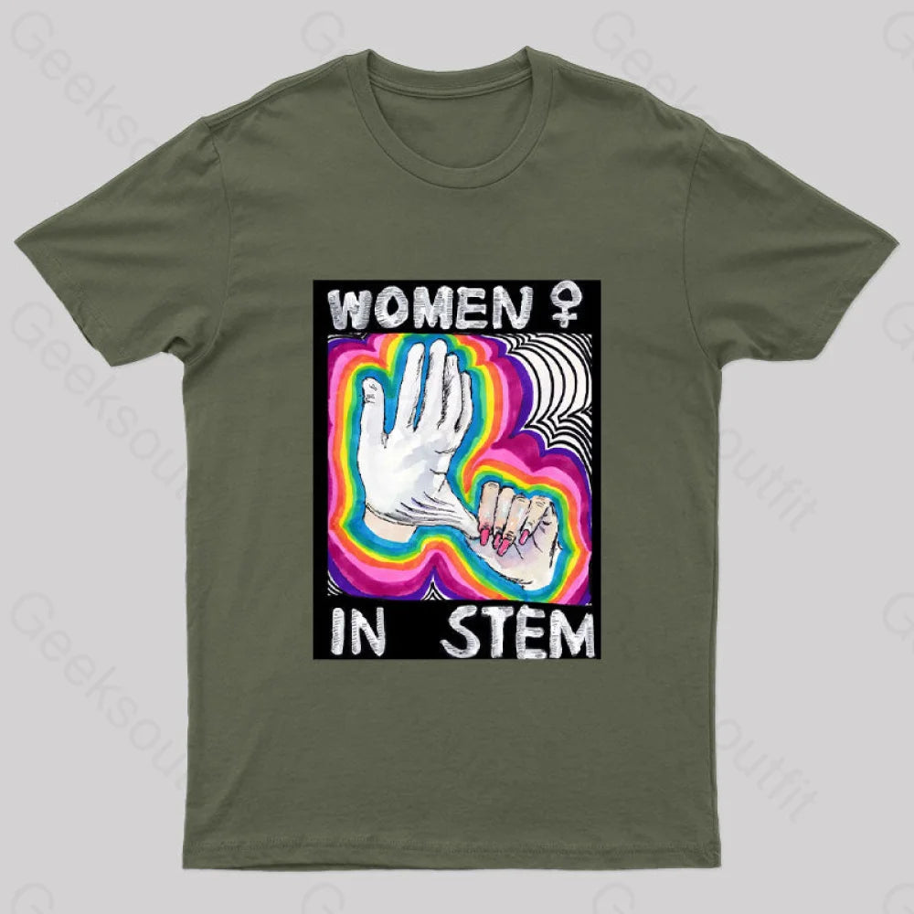 Women In Stem Nerd T-Shirt Army Green / S