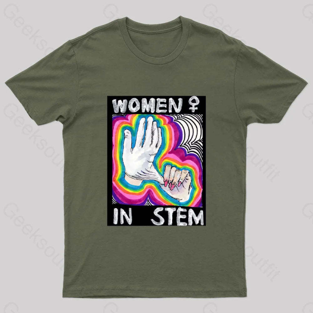 Women In Stem Nerd T-Shirt Army Green / S