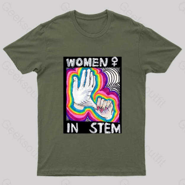 Women In Stem Nerd T-Shirt Army Green / S