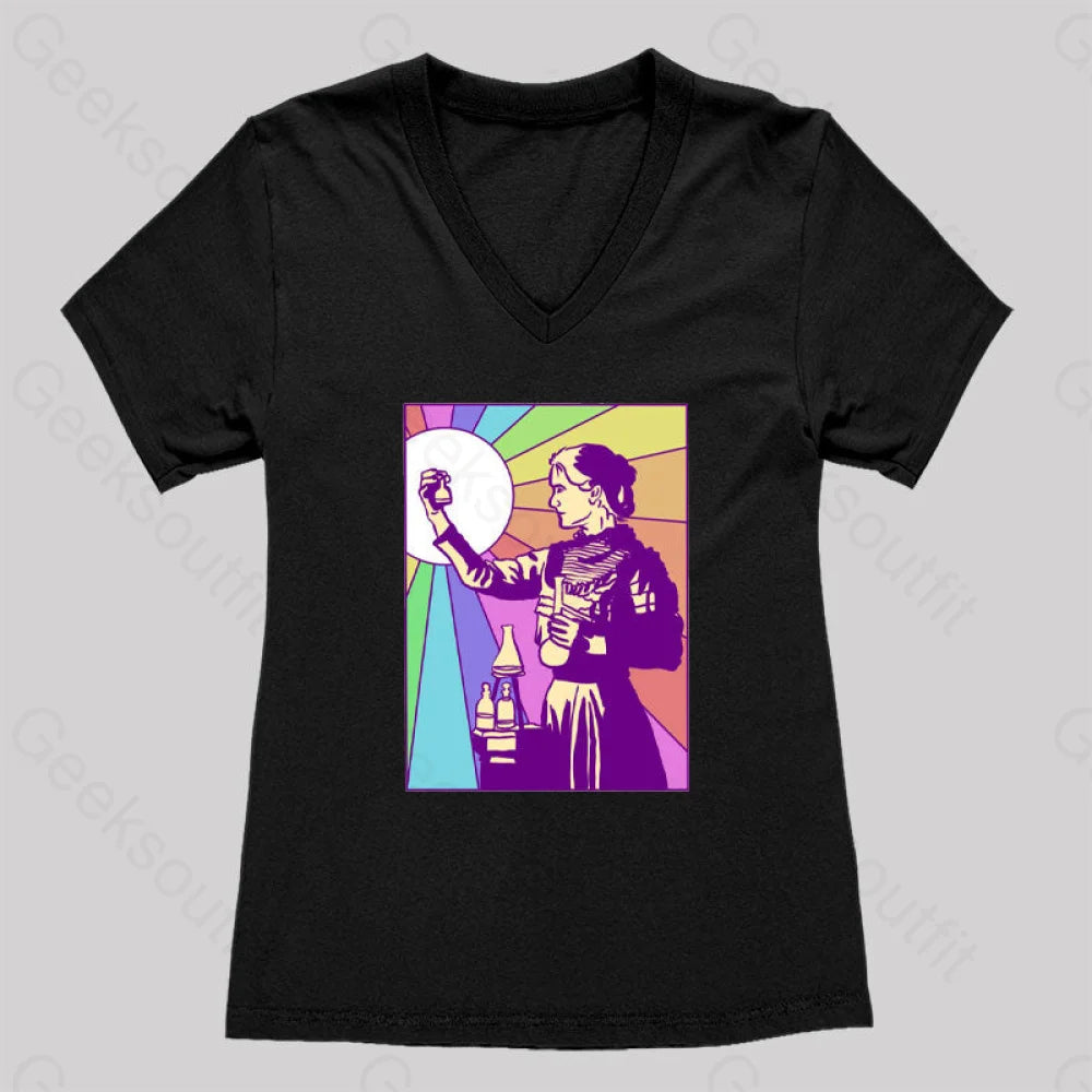 Women Of Science Marie Curie Women’s V-Neck T-Shirt Black / S
