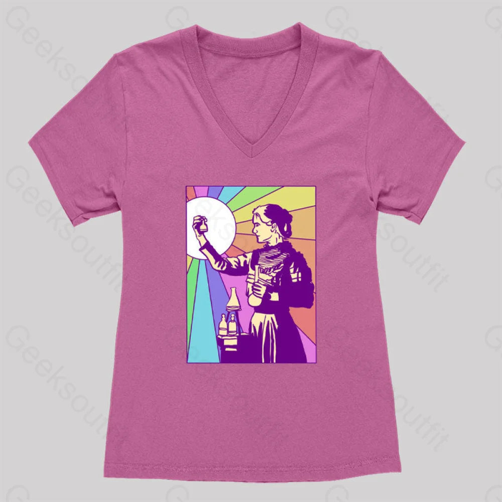 Women Of Science Marie Curie Women’s V-Neck T-Shirt Rose Red / S