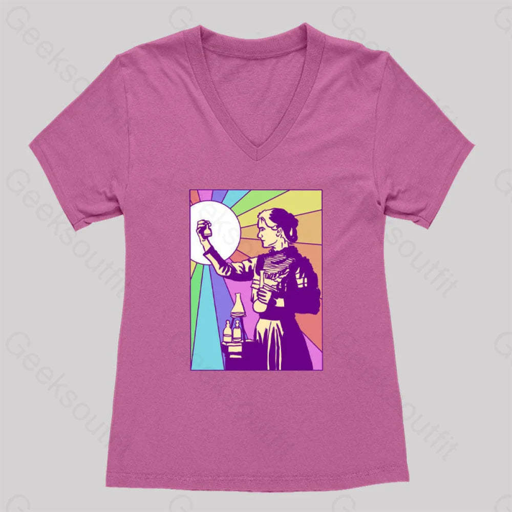Women Of Science Marie Curie Women’s V-Neck T-Shirt Rose Red / S
