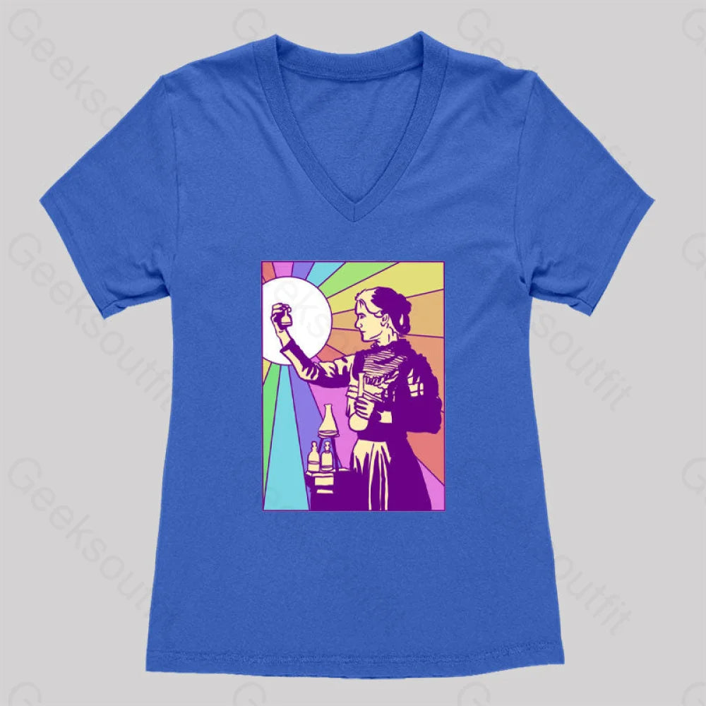 Women Of Science Marie Curie Women’s V-Neck T-Shirt Royal Blue / S
