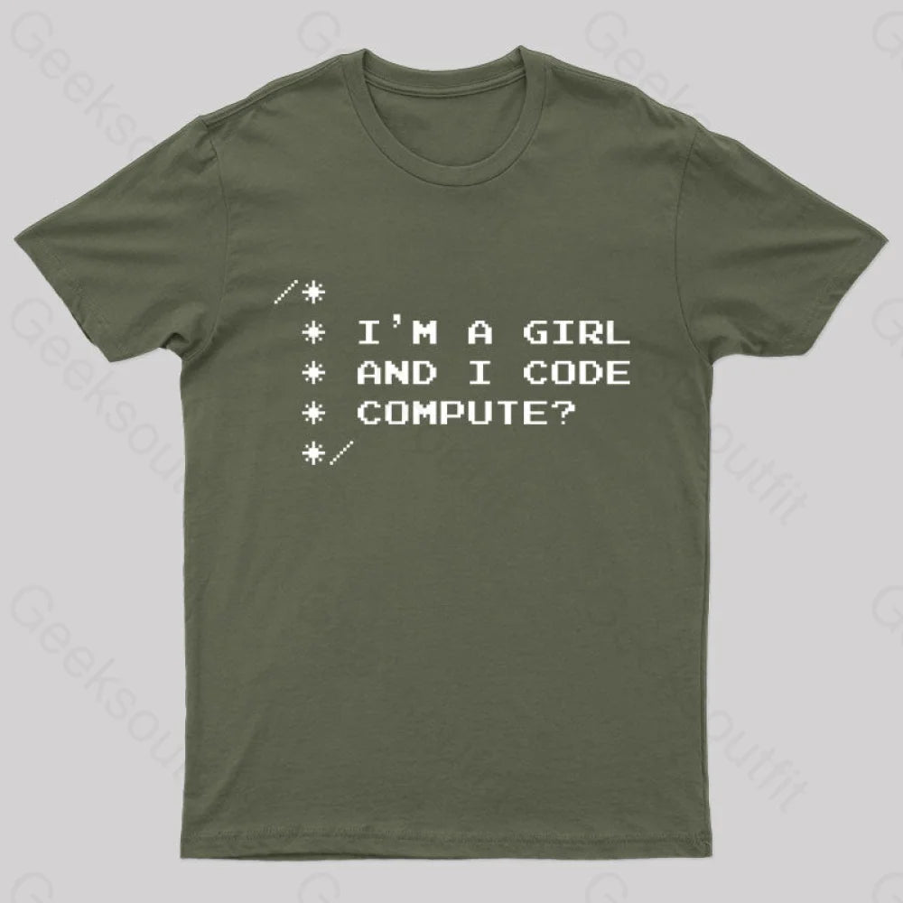 Women Programmer Geek T-Shirt Army Green / S