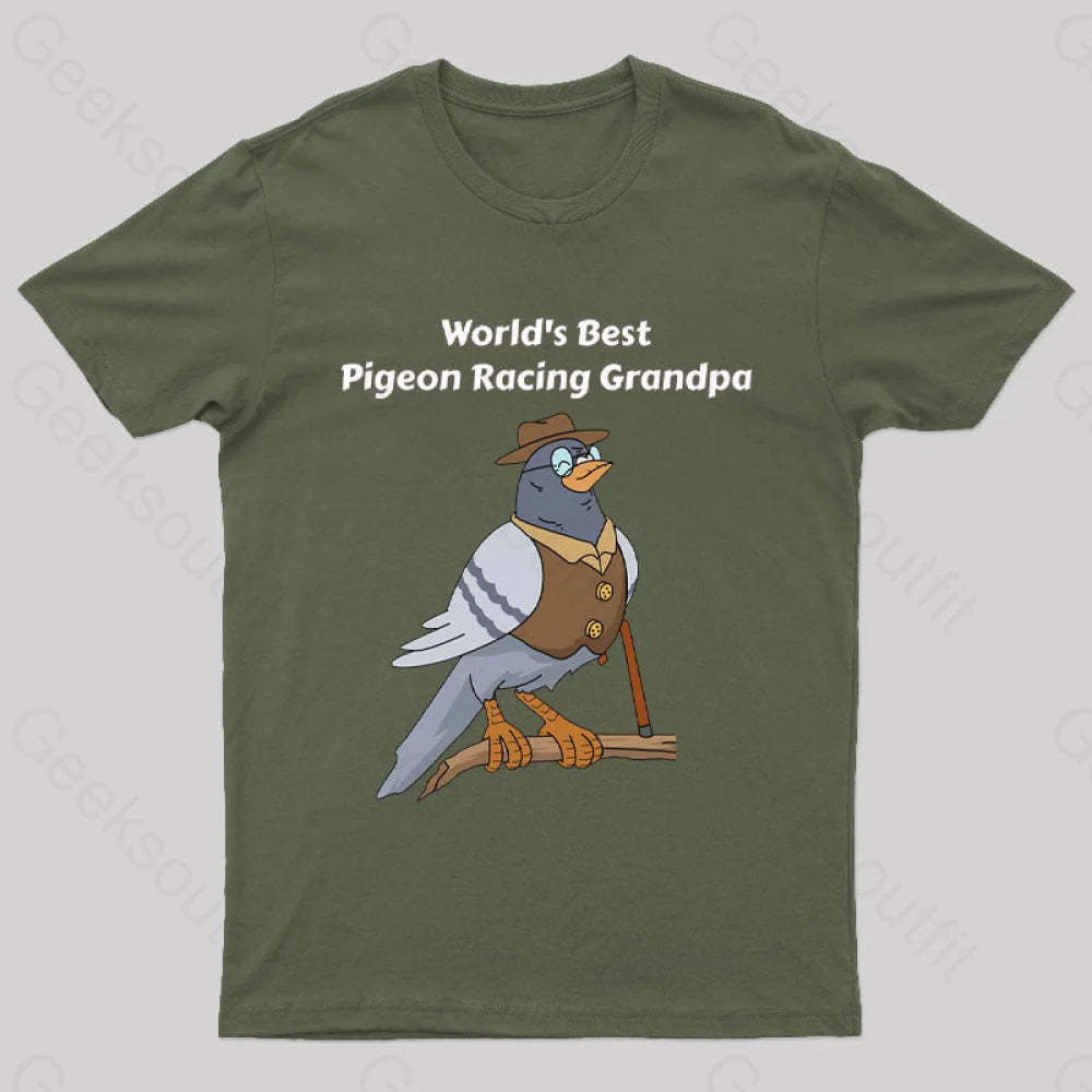 World’s Best Pigeon Racing Grandpa Nerd T-Shirt Army Green / S