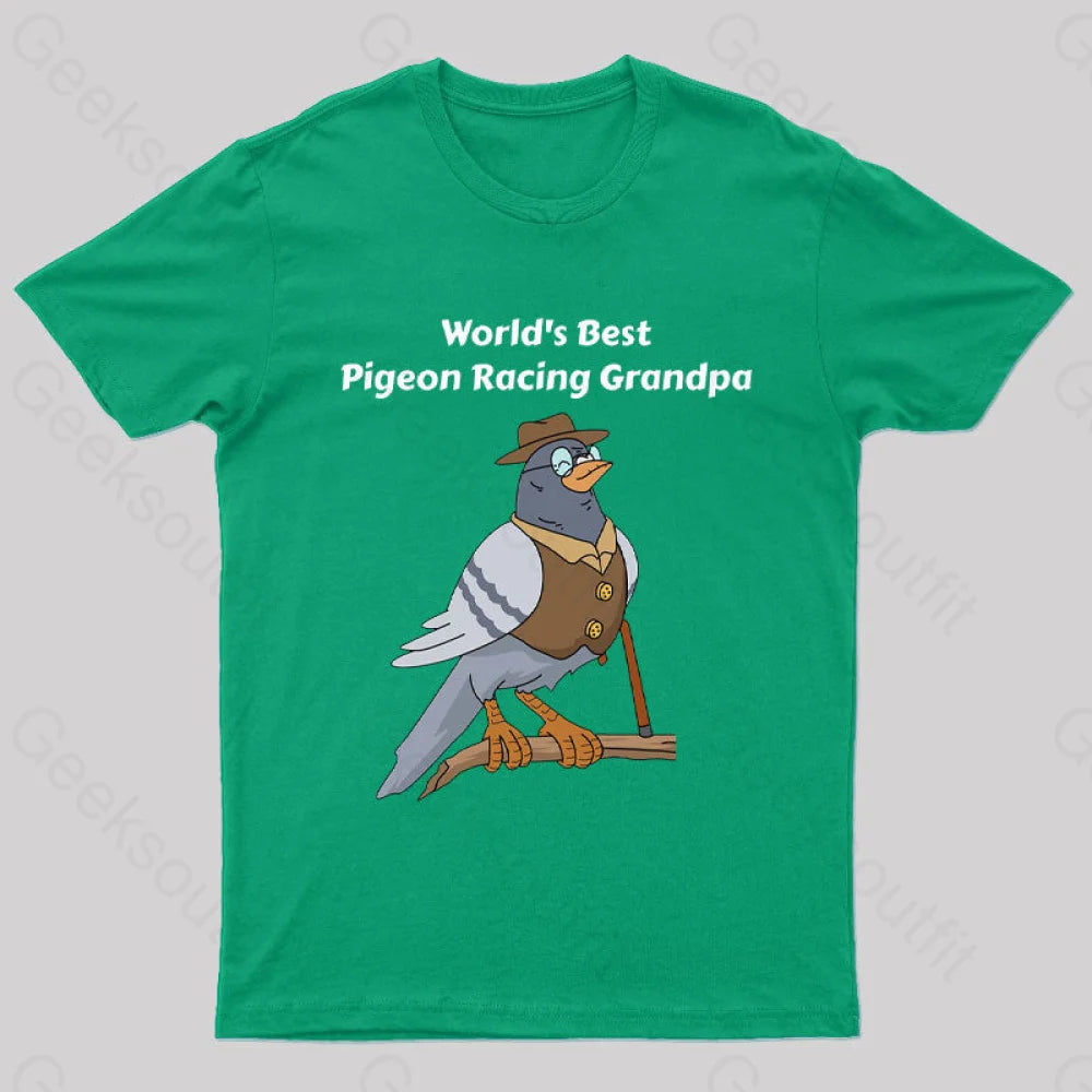 World’s Best Pigeon Racing Grandpa Nerd T-Shirt Green / S
