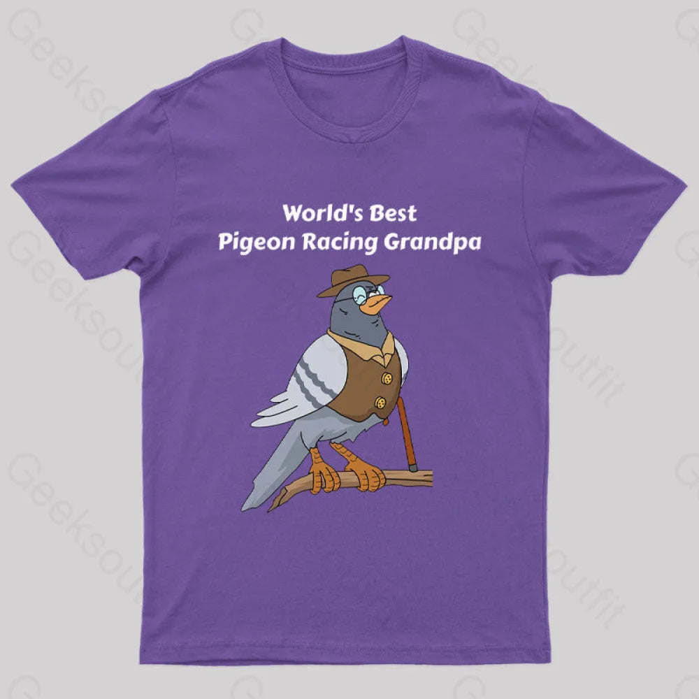 World’s Best Pigeon Racing Grandpa Nerd T-Shirt Purple / S