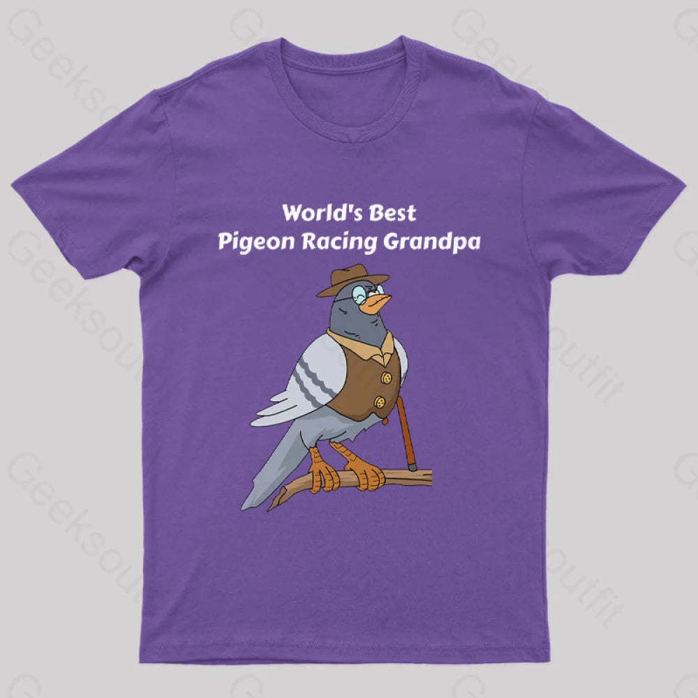 World’s Best Pigeon Racing Grandpa Nerd T-Shirt Purple / S