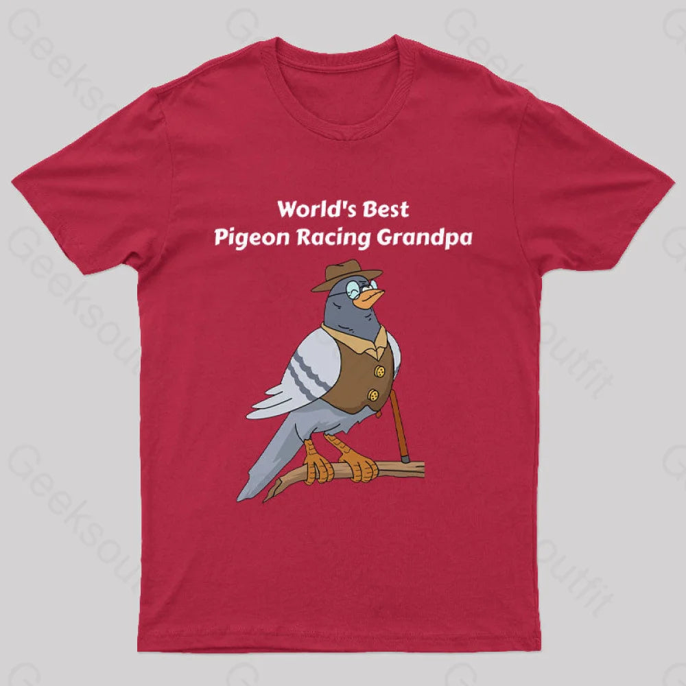 World’s Best Pigeon Racing Grandpa Nerd T-Shirt Red / S