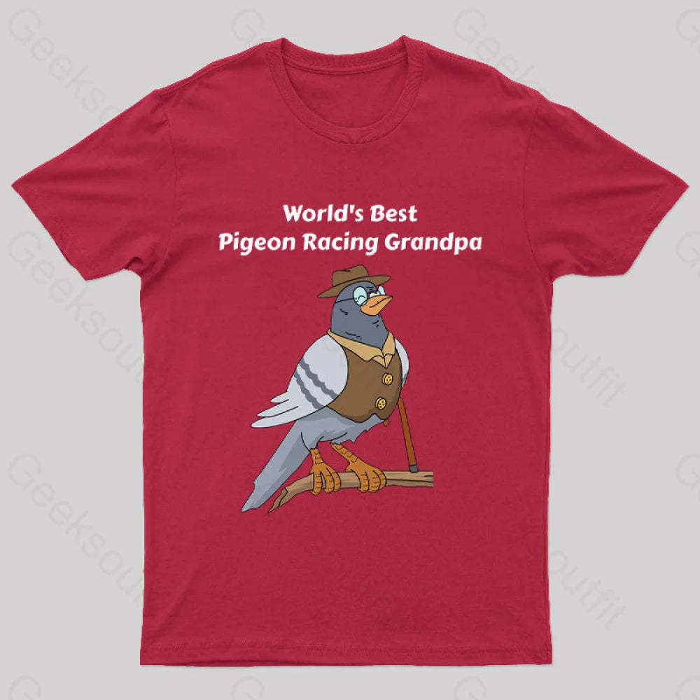 World’s Best Pigeon Racing Grandpa Nerd T-Shirt Red / S