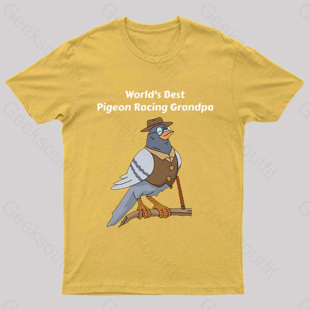 World’s Best Pigeon Racing Grandpa Nerd T-Shirt Yellow / S