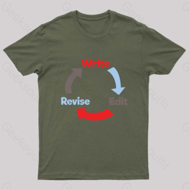 Write Edit Revise Repeat Nerd T-Shirt Army Green / S
