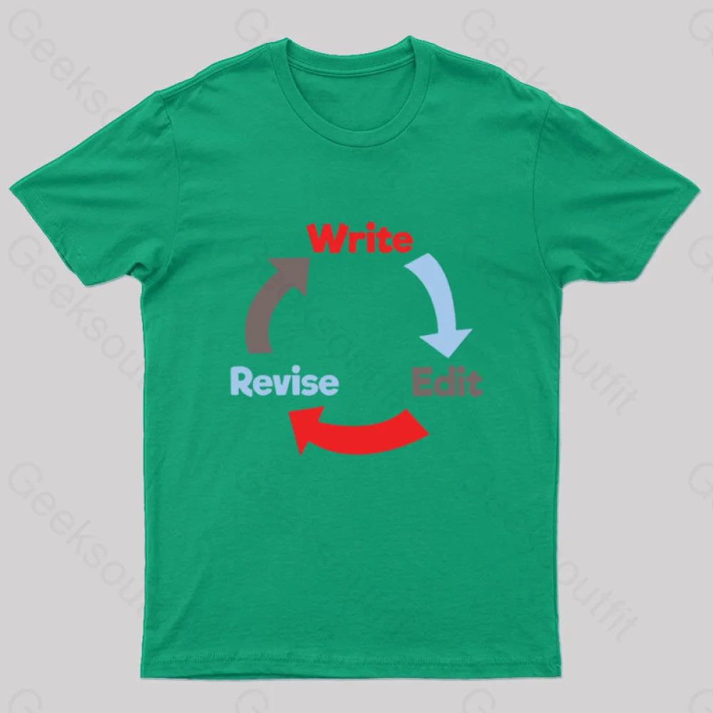 Write Edit Revise Repeat Nerd T-Shirt Green / S