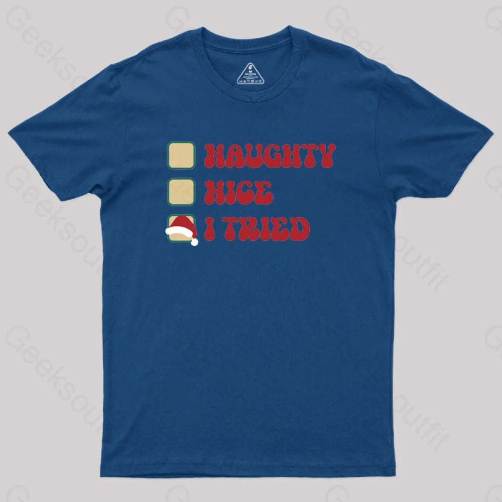 Xmas Naughty Or Nice Geek T-Shirt Navy / S