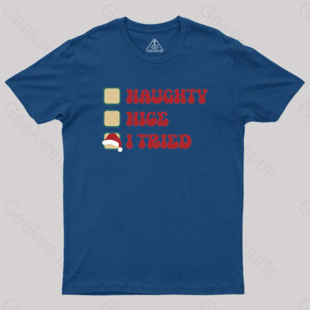 Xmas Naughty Or Nice Geek T-Shirt Navy / S