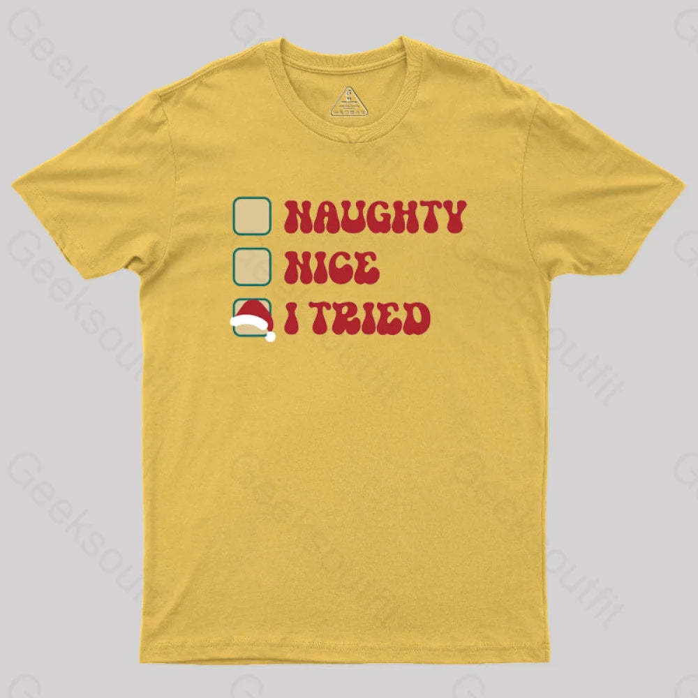 Xmas Naughty Or Nice Geek T-Shirt Yellow / S