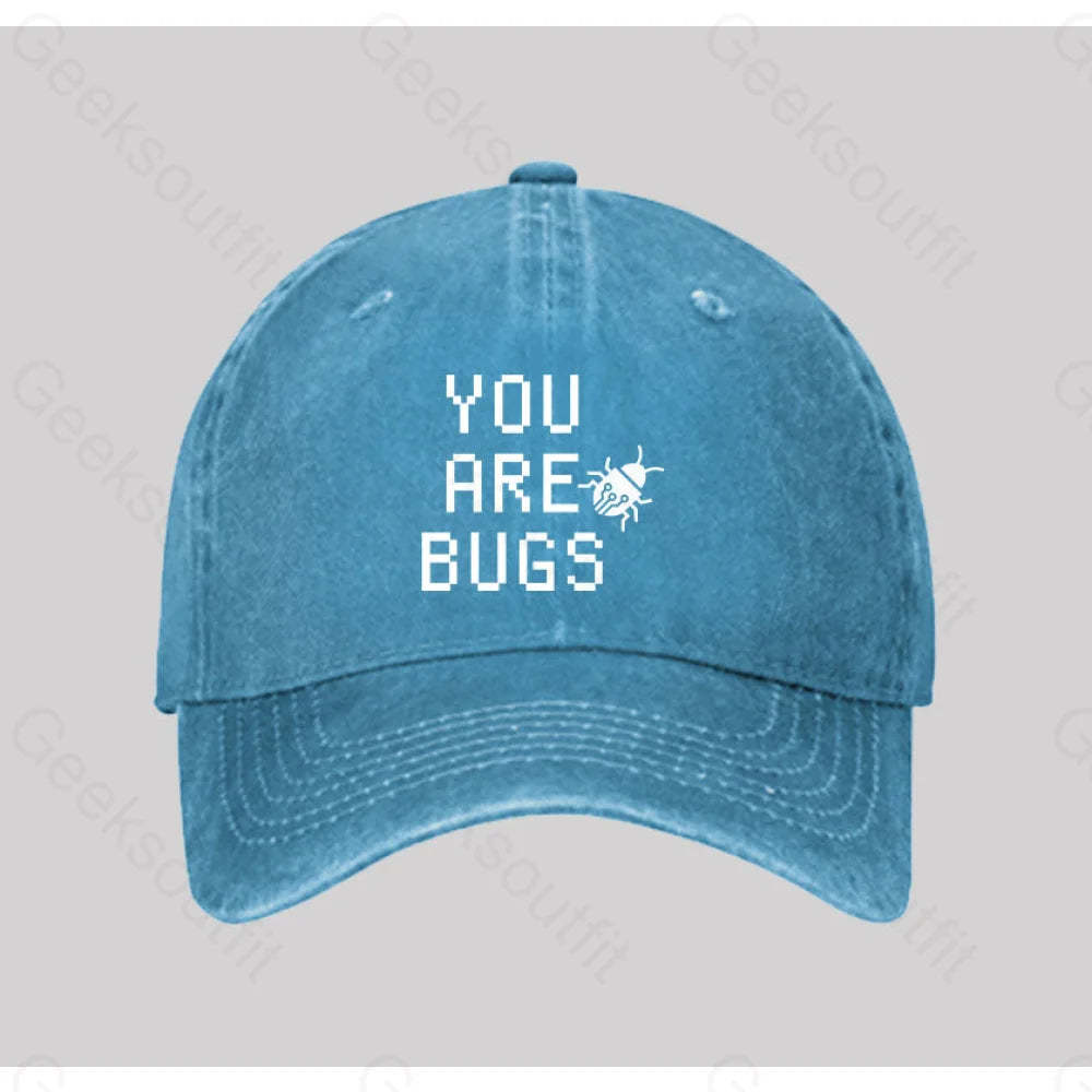 You Are Bugs Washed Vintage Baseball Cap Blue