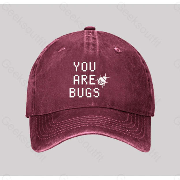 You Are Bugs Washed Vintage Baseball Cap Red