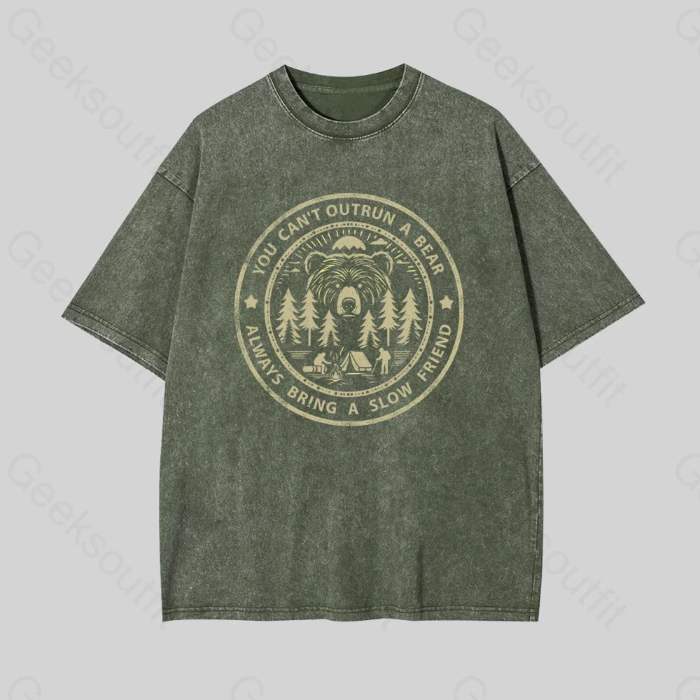 You Can?��t Outrun A Bear Geek Washed T-Shirt Armygreen / S