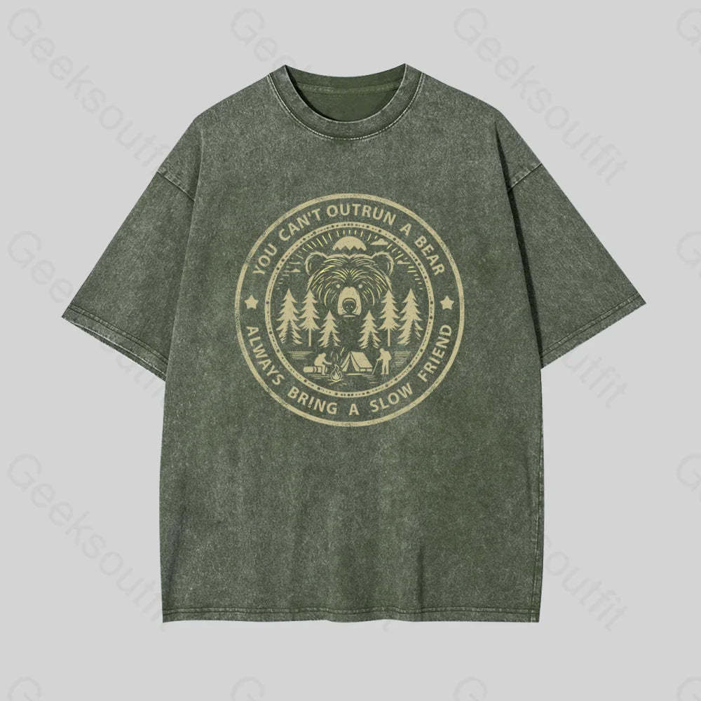 You Can?��t Outrun A Bear Geek Washed T-Shirt Armygreen / S