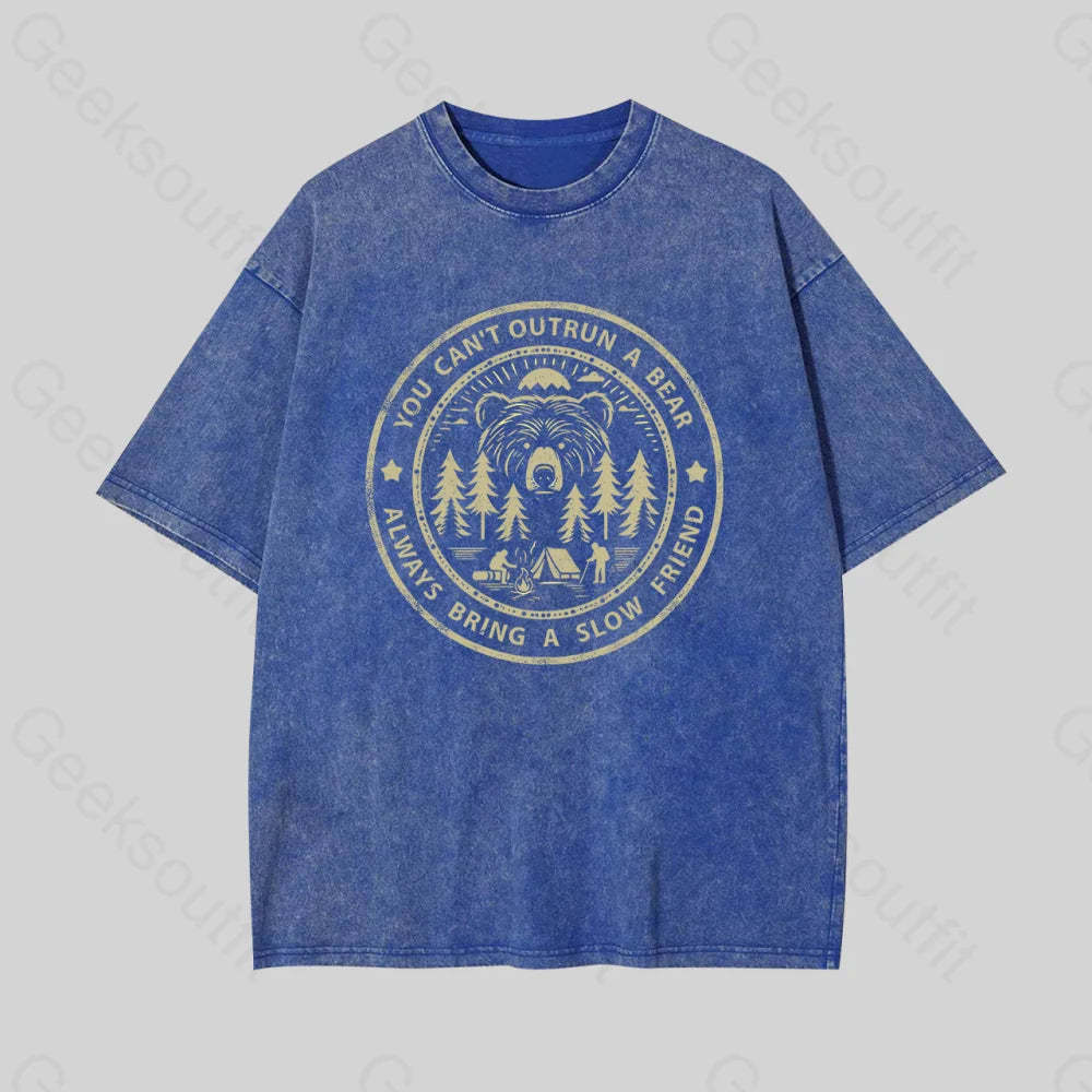 You Can?��t Outrun A Bear Geek Washed T-Shirt Blue / S