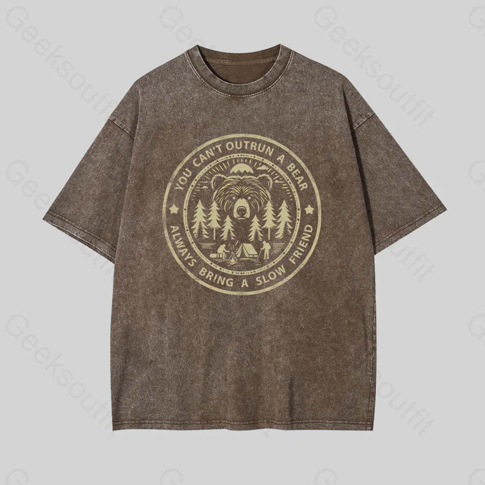 You Can?��t Outrun A Bear Geek Washed T-Shirt Coffee / S