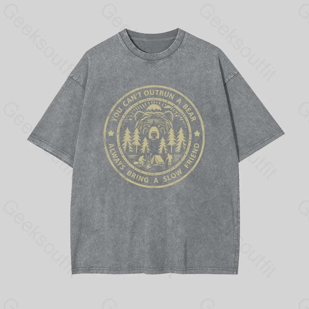 You Can?��t Outrun A Bear Geek Washed T-Shirt Grey / S
