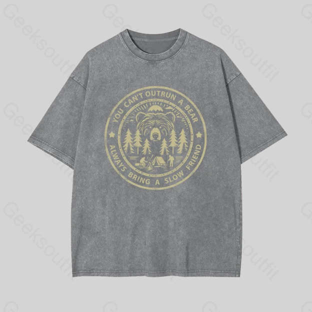 You Can?��t Outrun A Bear Geek Washed T-Shirt Grey / S
