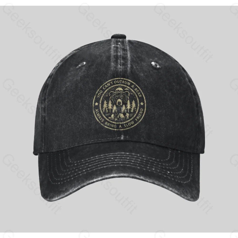You Can¡¯t Outrun A Bear Washed Vintage Baseball Cap Black