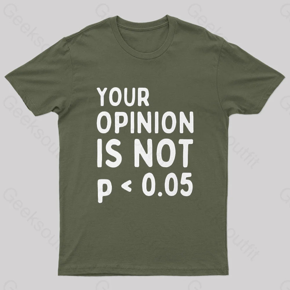 Your Opinion Is Not Statistically Significant P-Value Nerd T-Shirt Army Green / S