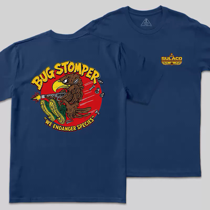 Bug Stomper Alien Front and Back Printed Geek T-Shirt