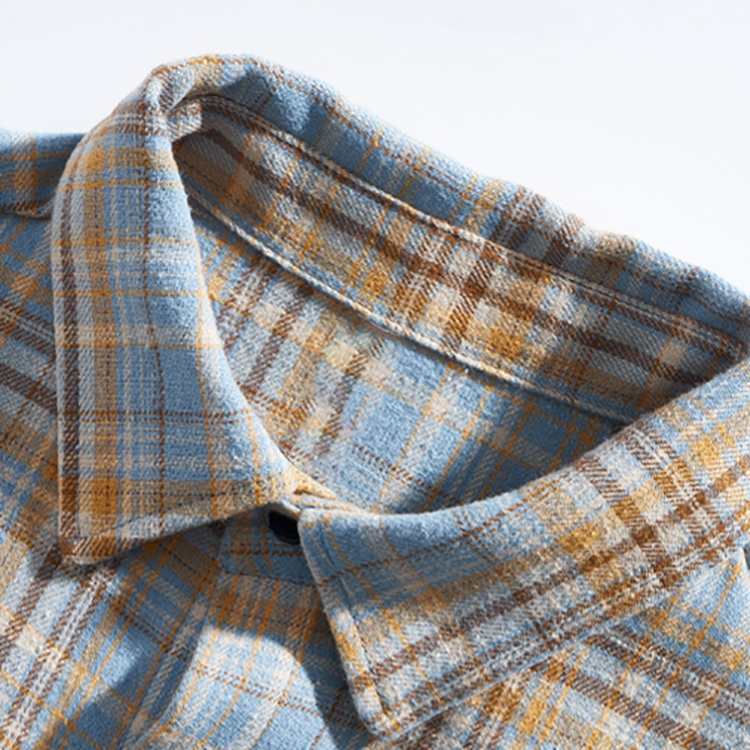 Men's Long Sleeve Mixed Color Plaid Japanese Style Shirt