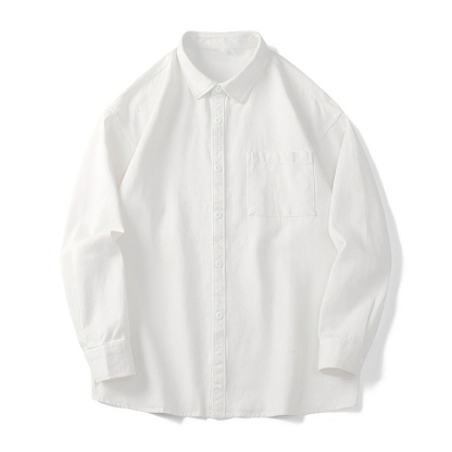 Cotton Pure White Long-Sleeved Business Style Men's T-Shirt