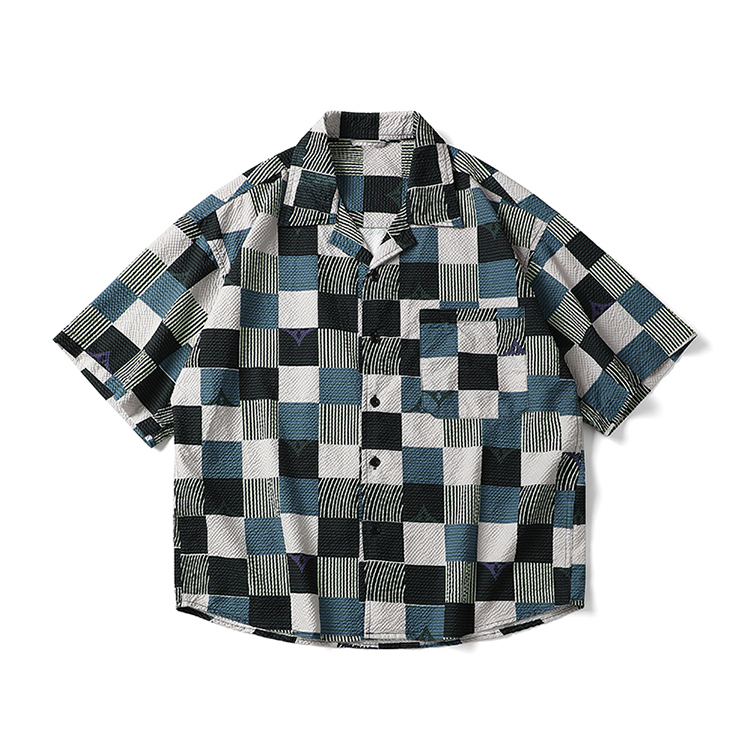 Retro Mixed Color Checkered Pattern Lazy Style Men's Shirt