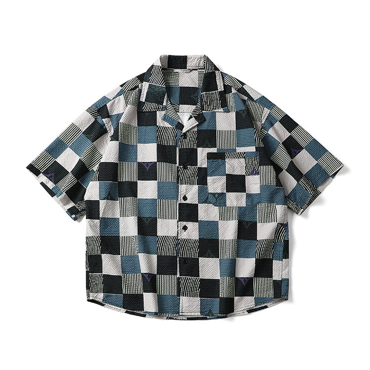 Retro Mixed Color Checkered Pattern Lazy Style Men's Shirt