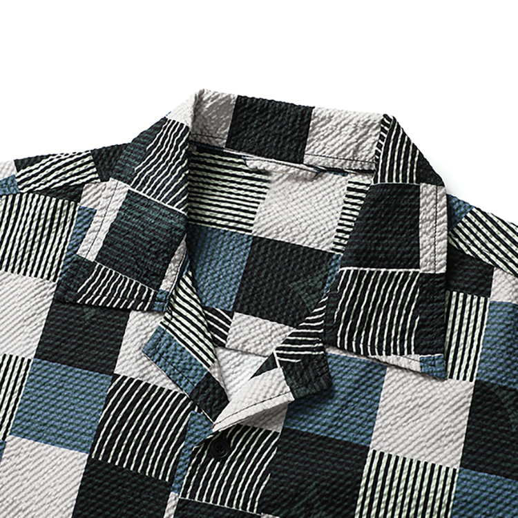 Japanese Retro Mixed Color Checkered Pattern Lazy Style Men's Shirt