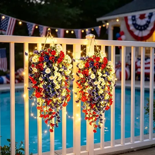 💥 Pre-Lit Patriotic Artificial Flower Set - Honor America's 250th Anniversary