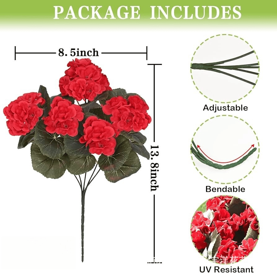 Artificial Geranium Flowers for Outdoors UV Resistant Garden Plants Faux Flowers for Home Kitchen Table Centerpieces Decor